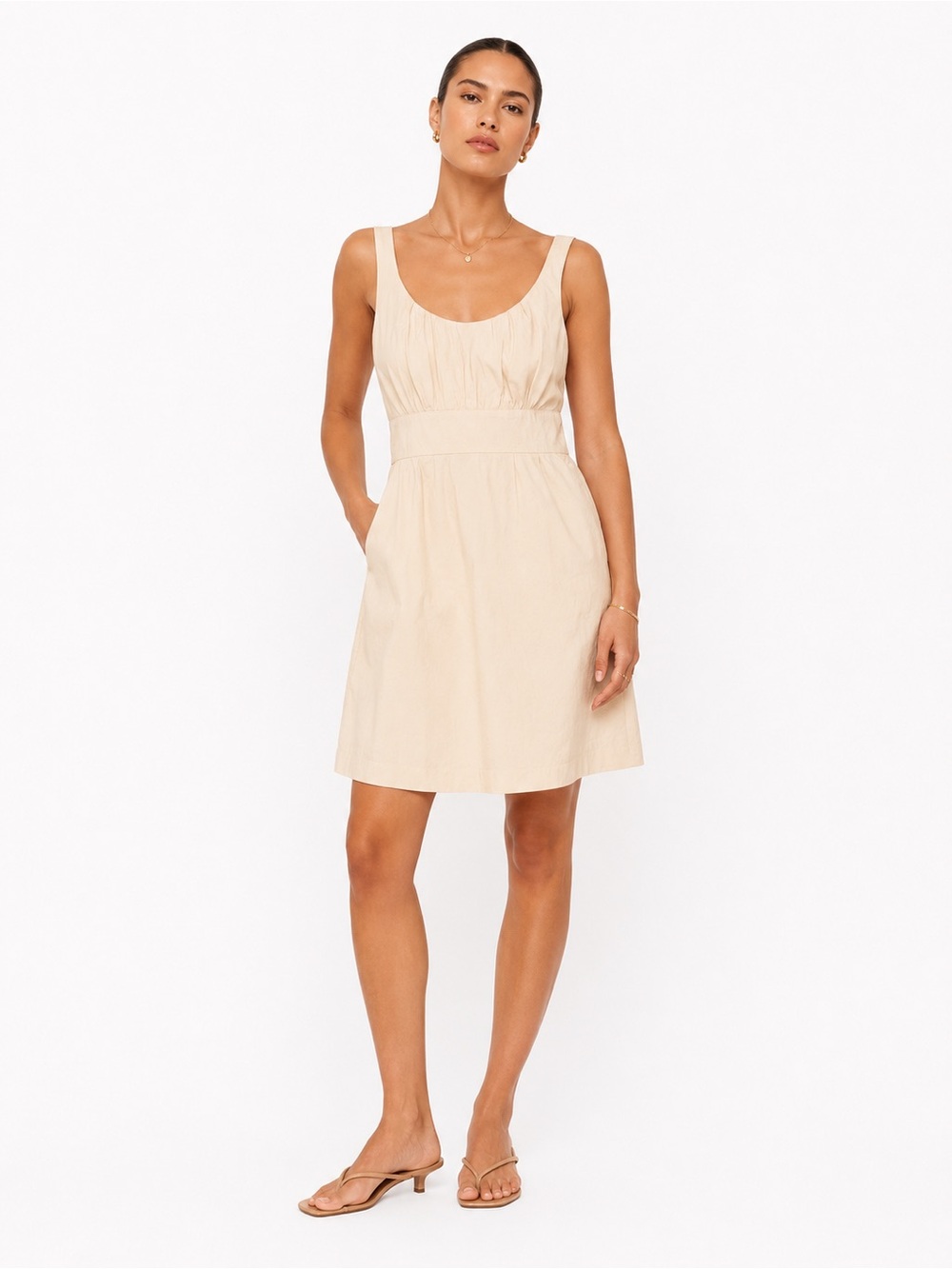 J.Crew Cream Sleeveless Cotton Mini Dress Size 4 | Classic Fit & Flare ✨